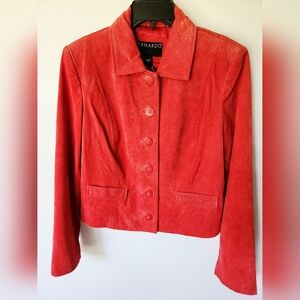 BERNARDO LEATHER JACKET RED SNAKESKIN BUTTON BLAZER WOMENS SIZE MEDIUM GUC